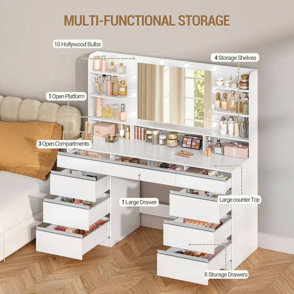 Grande Coiffeuse 150 cm avec Miroir 10 LED - Charlotte – vue 3