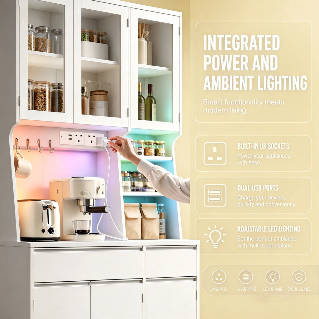 Buffet Vaisselier avec Prises et Éclairage LED - Basile – vue 2