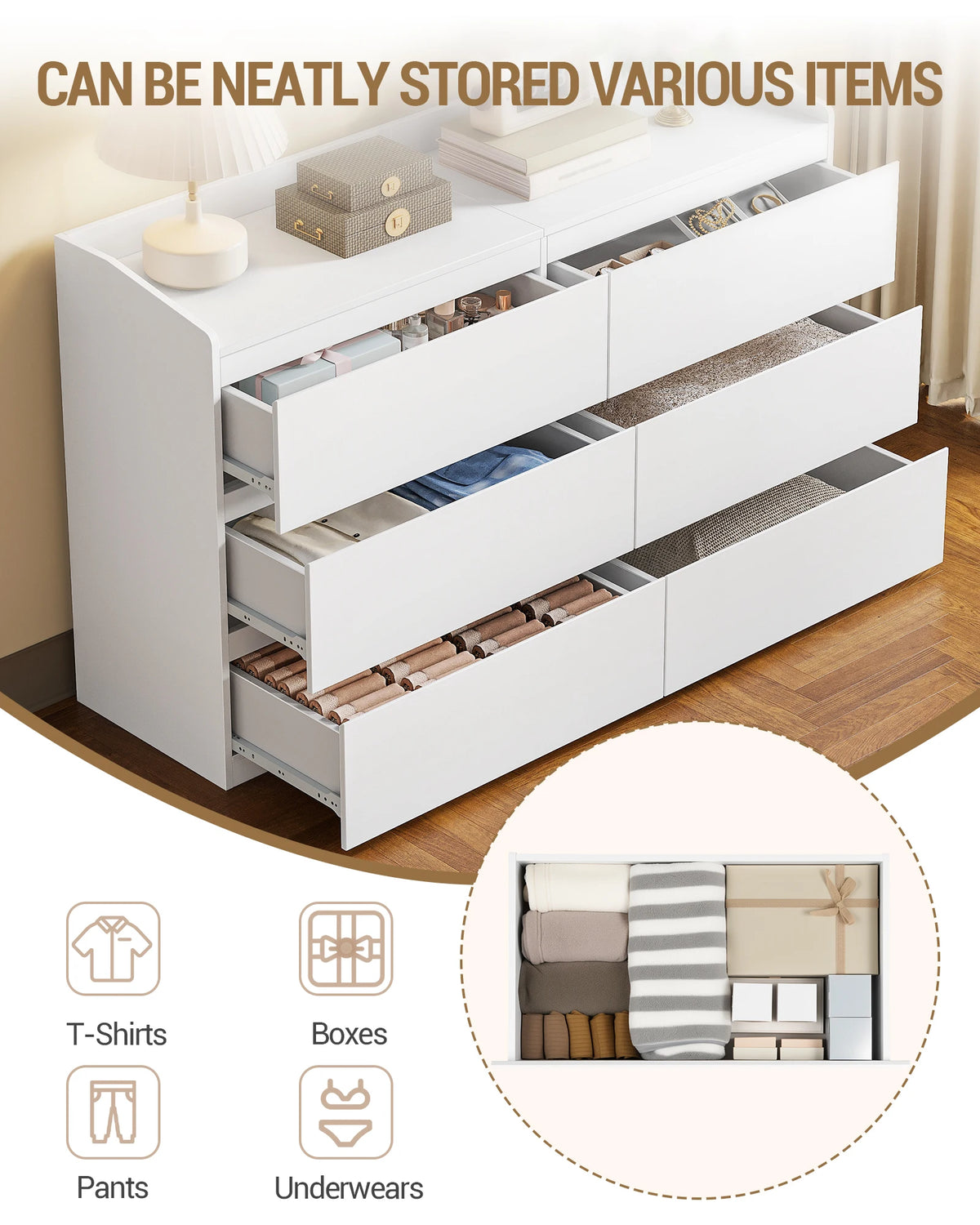Commode de Chambre 6 Tiroirs - Pauline – vue 3