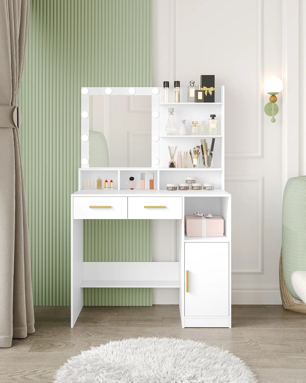 Coiffeuse avec Miroir HD 10 LED et 4 Niches - Juliette – vue 2