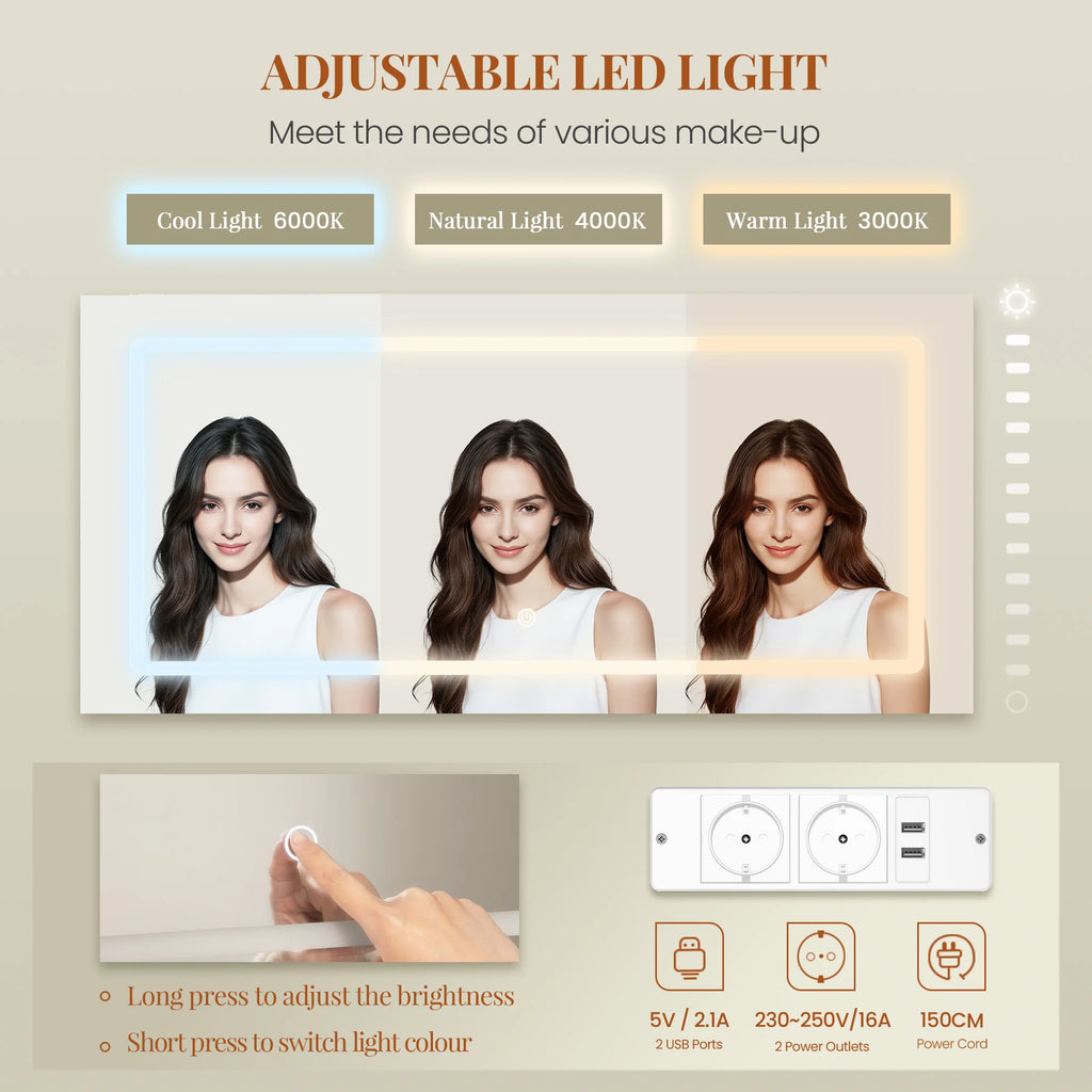 Coiffeuse avec Grand Miroir, 8 Tiroirs et Support Sèche-Cheveux - Inès – vue 2
