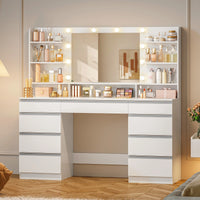 Grande Coiffeuse 150 cm avec Miroir 10 LED - Charlotte