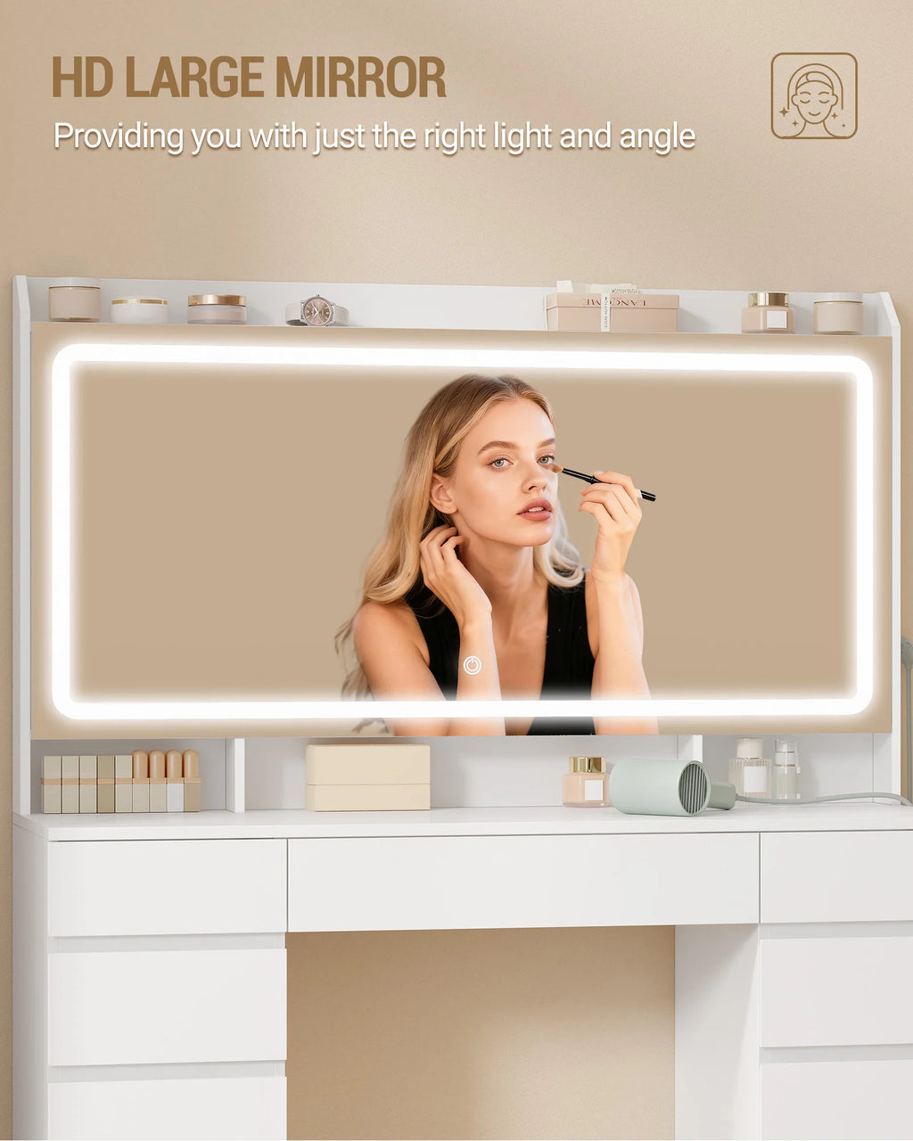 Grande Coiffeuse avec Miroir HD LED et 11 Tiroirs - Victoire – vue 4