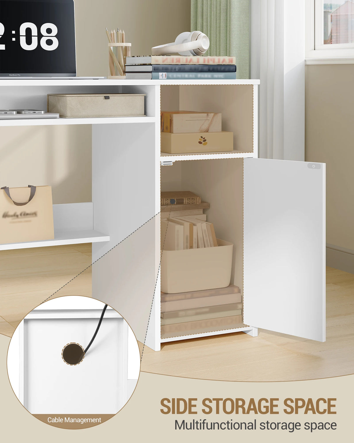 Bureau Blanc avec Armoire et Étagères - Eliott – vue 5