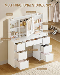 Coiffeuse avec Grand Miroir LED et 7 Tiroirs - Adèle – vue 4