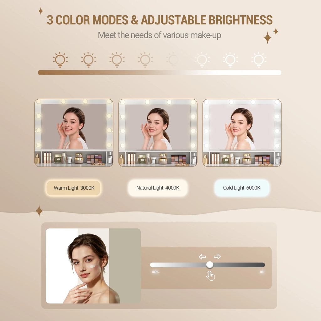 Grande Coiffeuse 150 cm avec Miroir 10 LED - Charlotte – vue 5