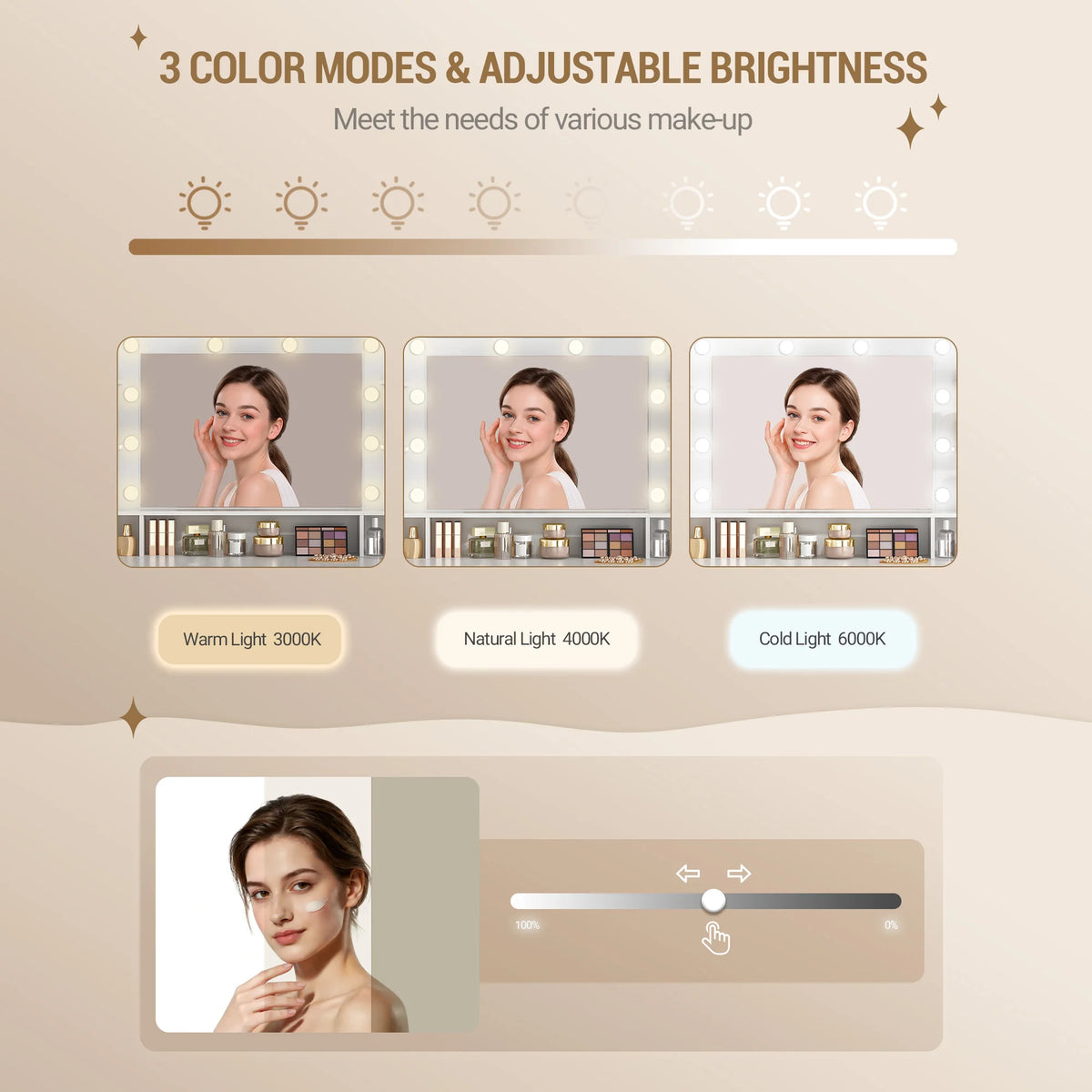 Grande Coiffeuse 150 cm avec Miroir 10 LED - Charlotte – vue 5
