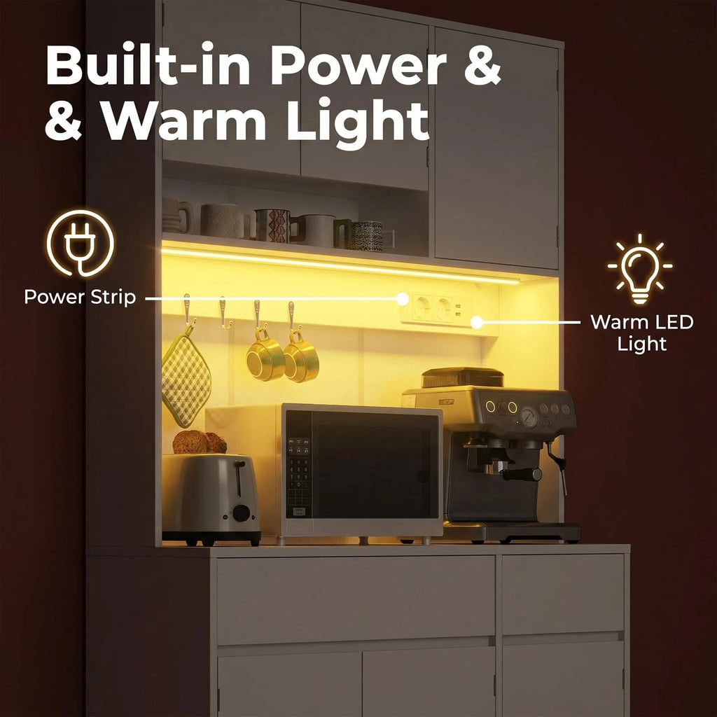Buffet Haut de Cuisine avec Vitrines et Éclairage LED - Gustave – vue 2