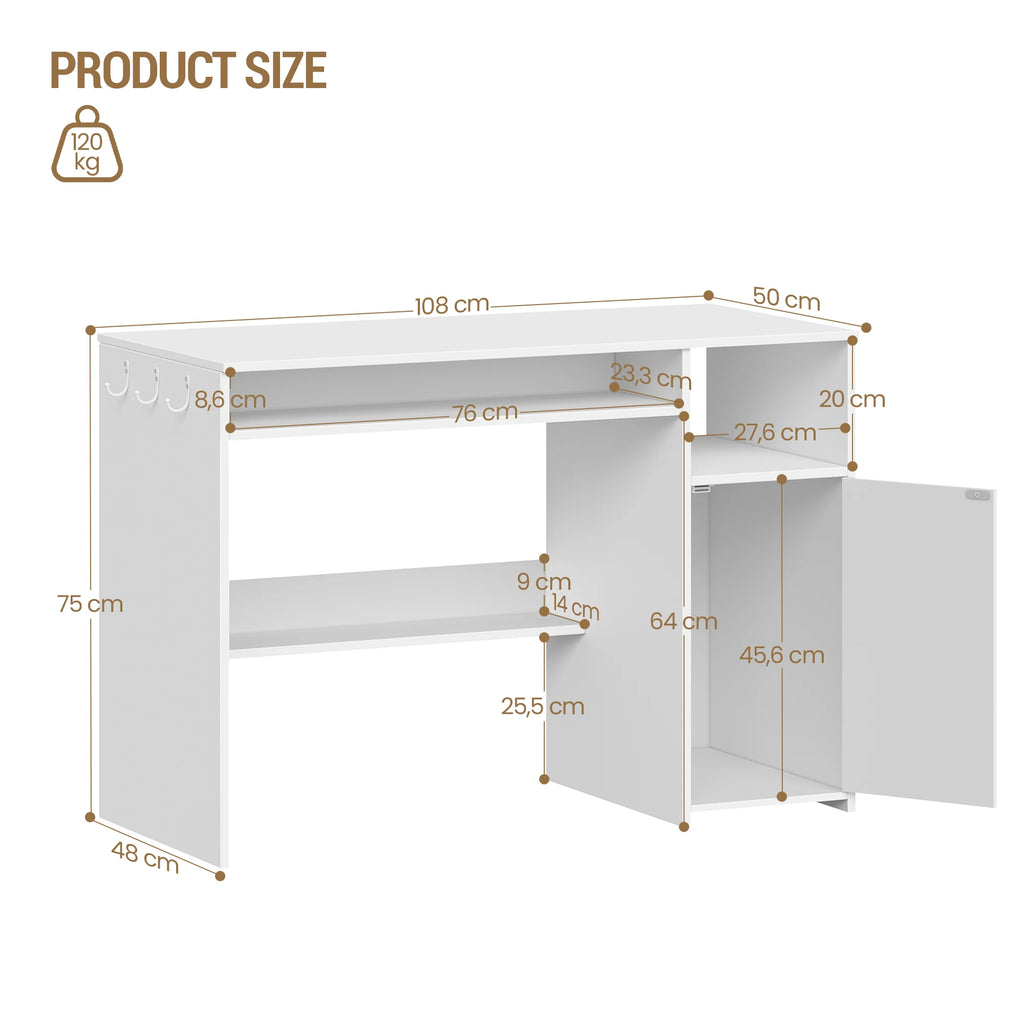 Bureau Blanc avec Armoire et Étagères - Eliott – vue 6
