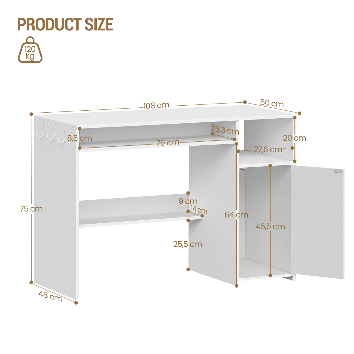Bureau Blanc avec Armoire et Étagères - Eliott – vue 6