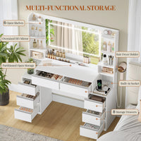 Coiffeuse avec Grand Miroir, 8 Tiroirs et Support Sèche-Cheveux - Inès – vue 5