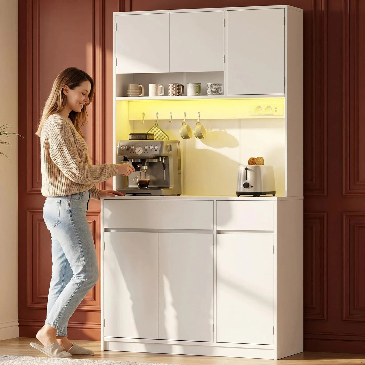 Buffet Haut de Cuisine avec Vitrines et Éclairage LED - Gustave – vue 5