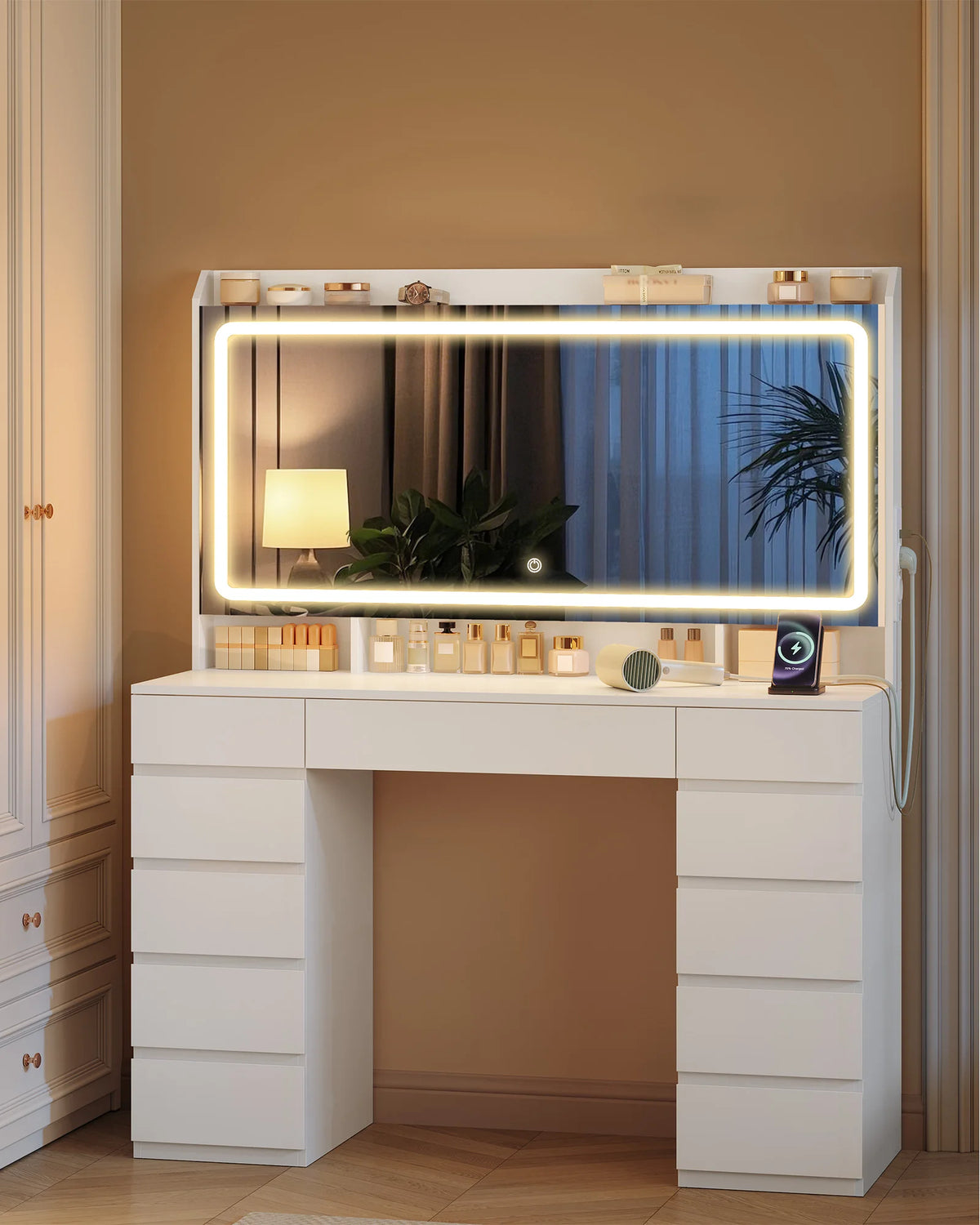 Grande Coiffeuse avec Miroir HD LED et 11 Tiroirs - Victoire