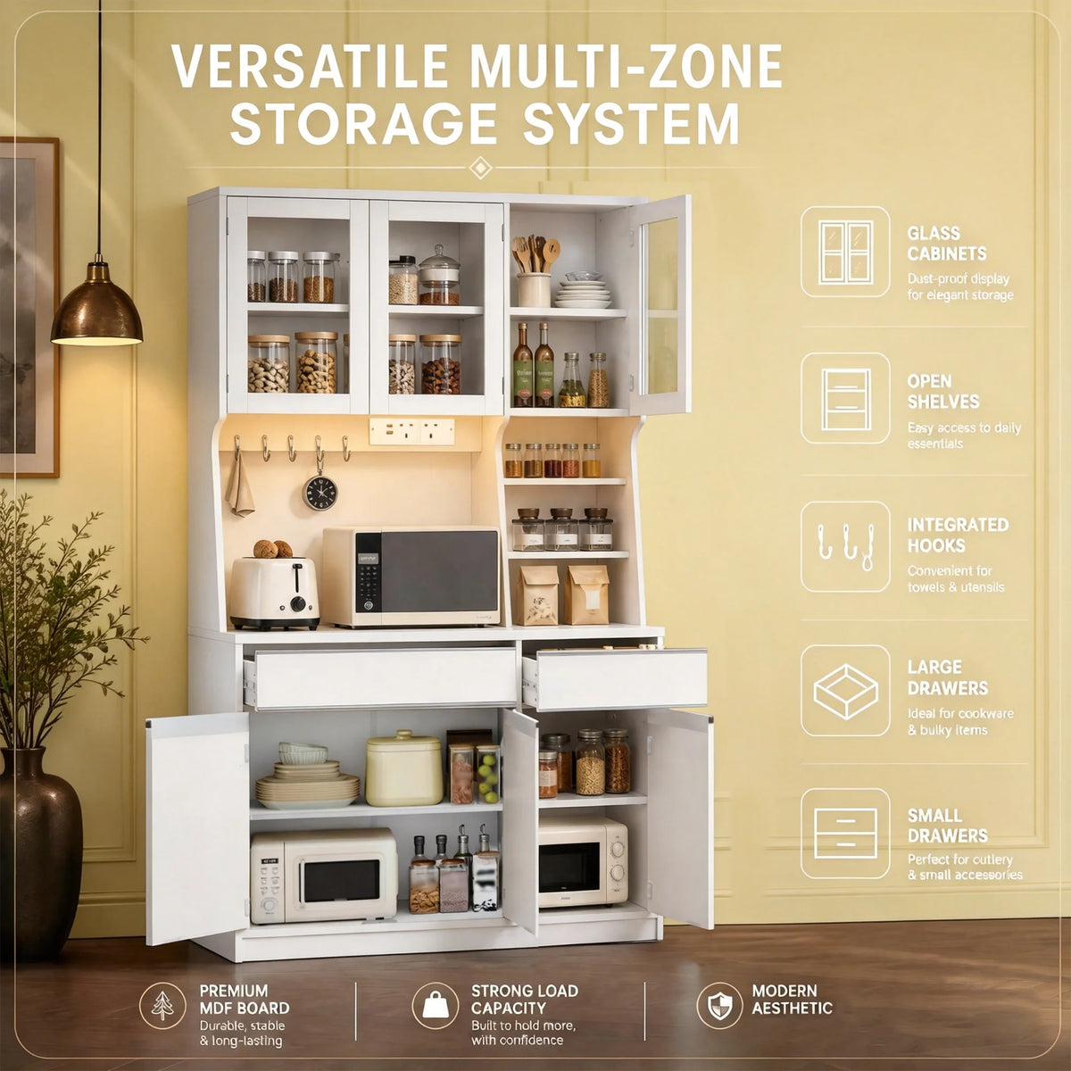 Buffet Vaisselier avec Prises et Éclairage LED - Basile – vue 3