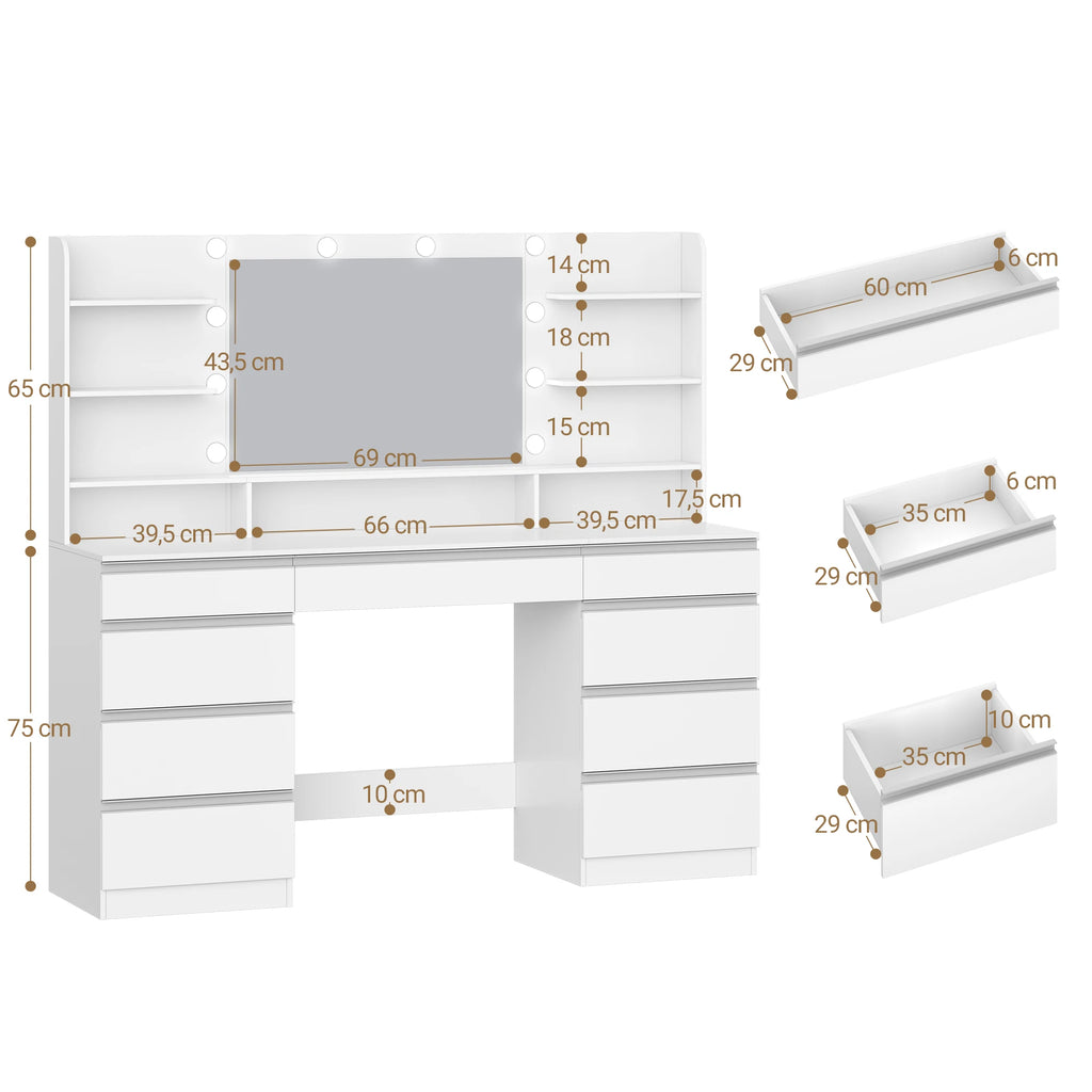 Grande Coiffeuse 150 cm avec Miroir 10 LED - Charlotte – vue 6