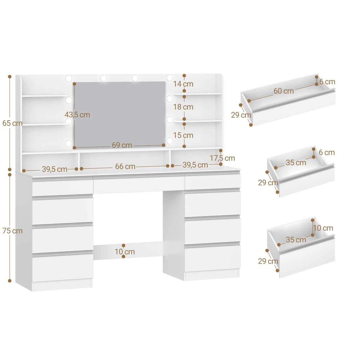 Grande Coiffeuse 150 cm avec Miroir 10 LED - Charlotte – vue 6