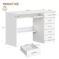Bureau Blanc avec 5 Tiroirs - Lucas – vue 6