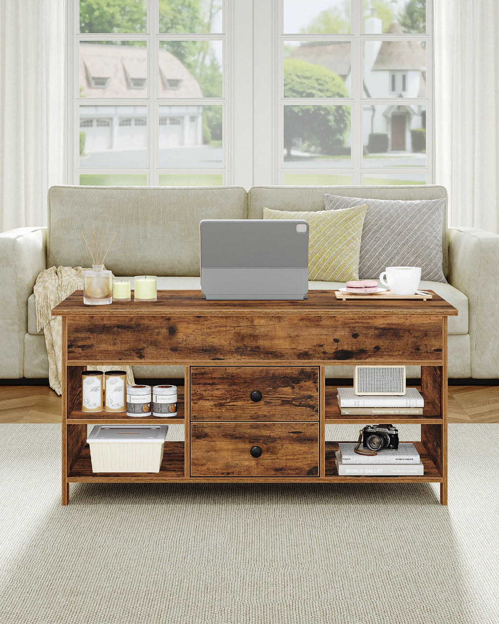 Table Basse Relevable avec 2 Tiroirs - Noah