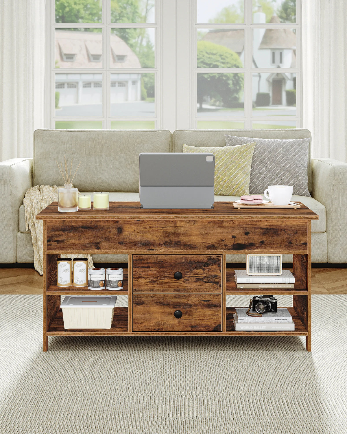 Table Basse Relevable avec 2 Tiroirs - Noah