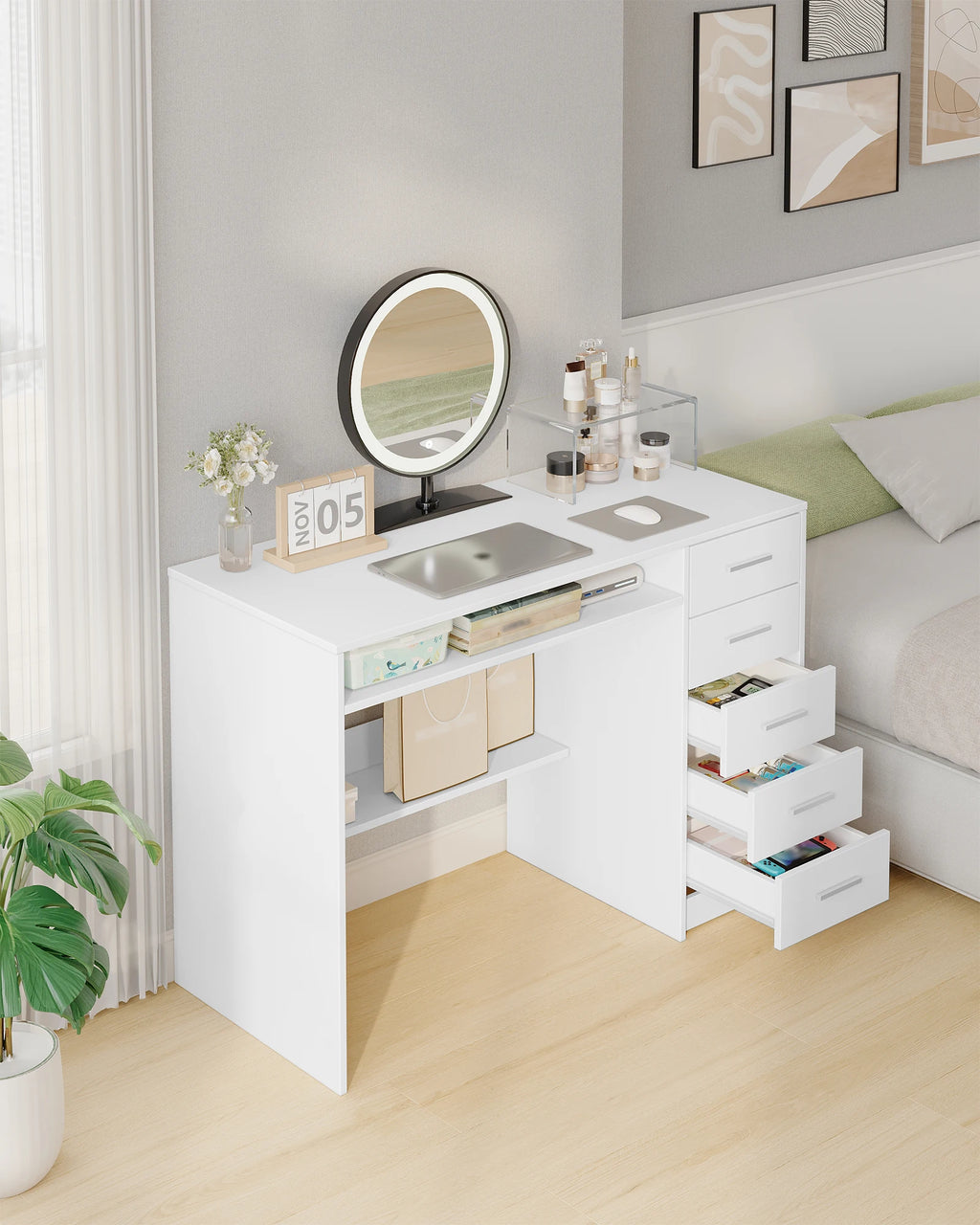 Bureau Blanc avec 5 Tiroirs - Lucas – vue 2
