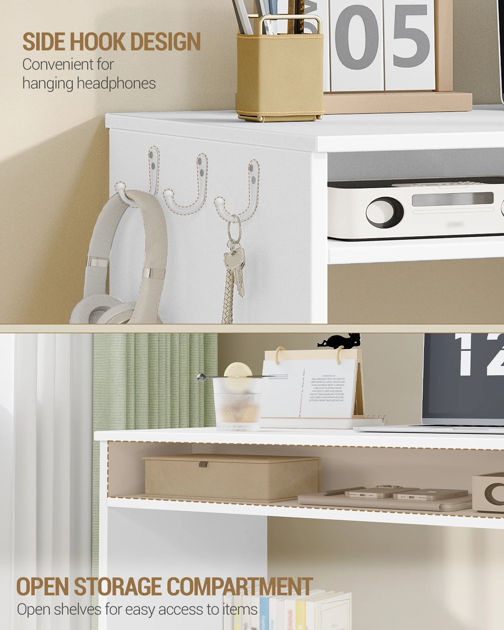 Bureau Blanc avec Armoire et Étagères - Eliott – vue 3
