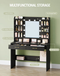 Coiffeuse Noire avec Miroir LED et 2 Tiroirs - Luna – vue 2