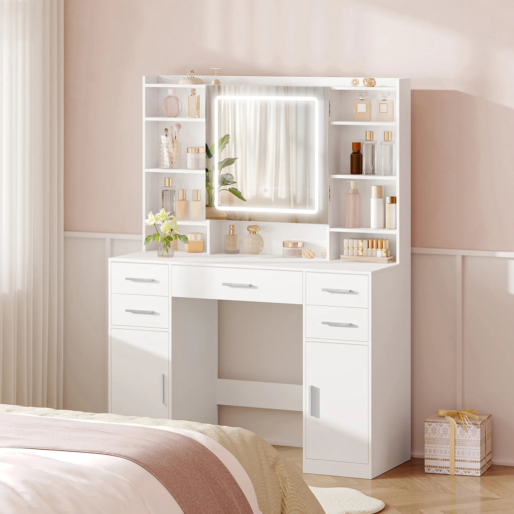 Coiffeuse avec 5 Tiroirs, 2 Armoires et Rangement Caché - Hélène – vue 2