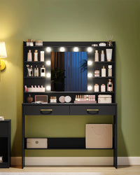 Coiffeuse Noire avec Miroir LED et 2 Tiroirs - Luna – vue 4