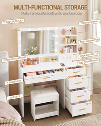 Coiffeuse avec Tabouret, 10 LED et Support Sèche-Cheveux - Agathe – vue 3