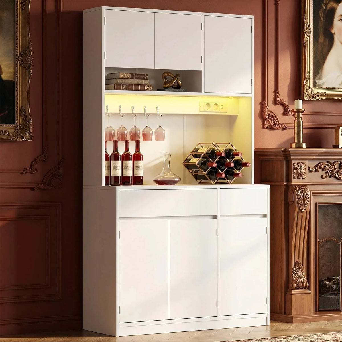 Buffet Haut de Cuisine avec Vitrines et Éclairage LED - Gustave