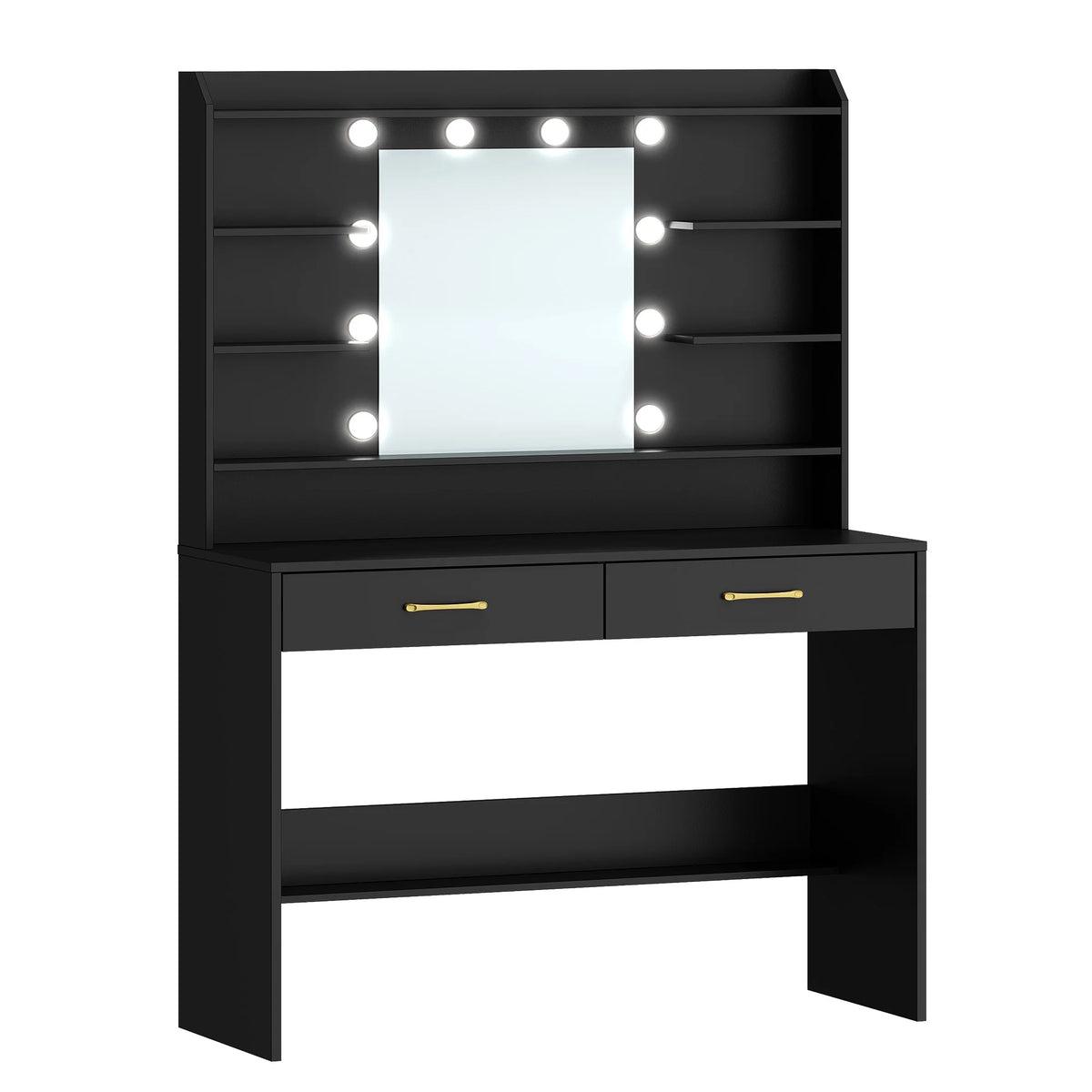 Coiffeuse Noire avec Miroir LED et 2 Tiroirs - Luna