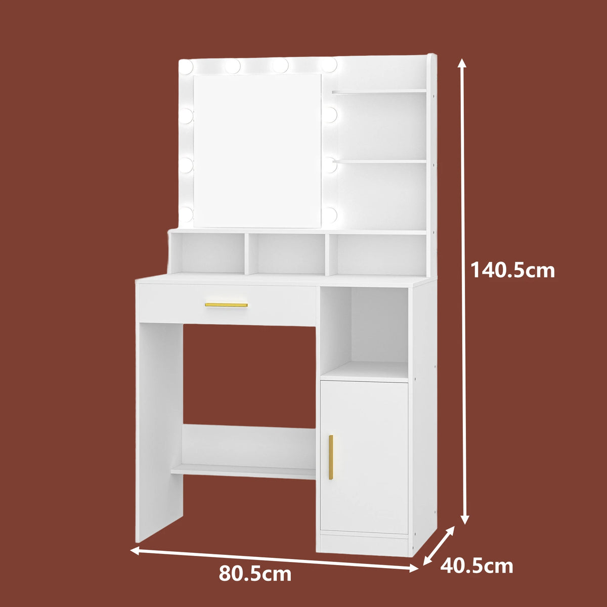 Coiffeuse avec Miroir 10 LED et 3 Étagères - Lucie – vue 5