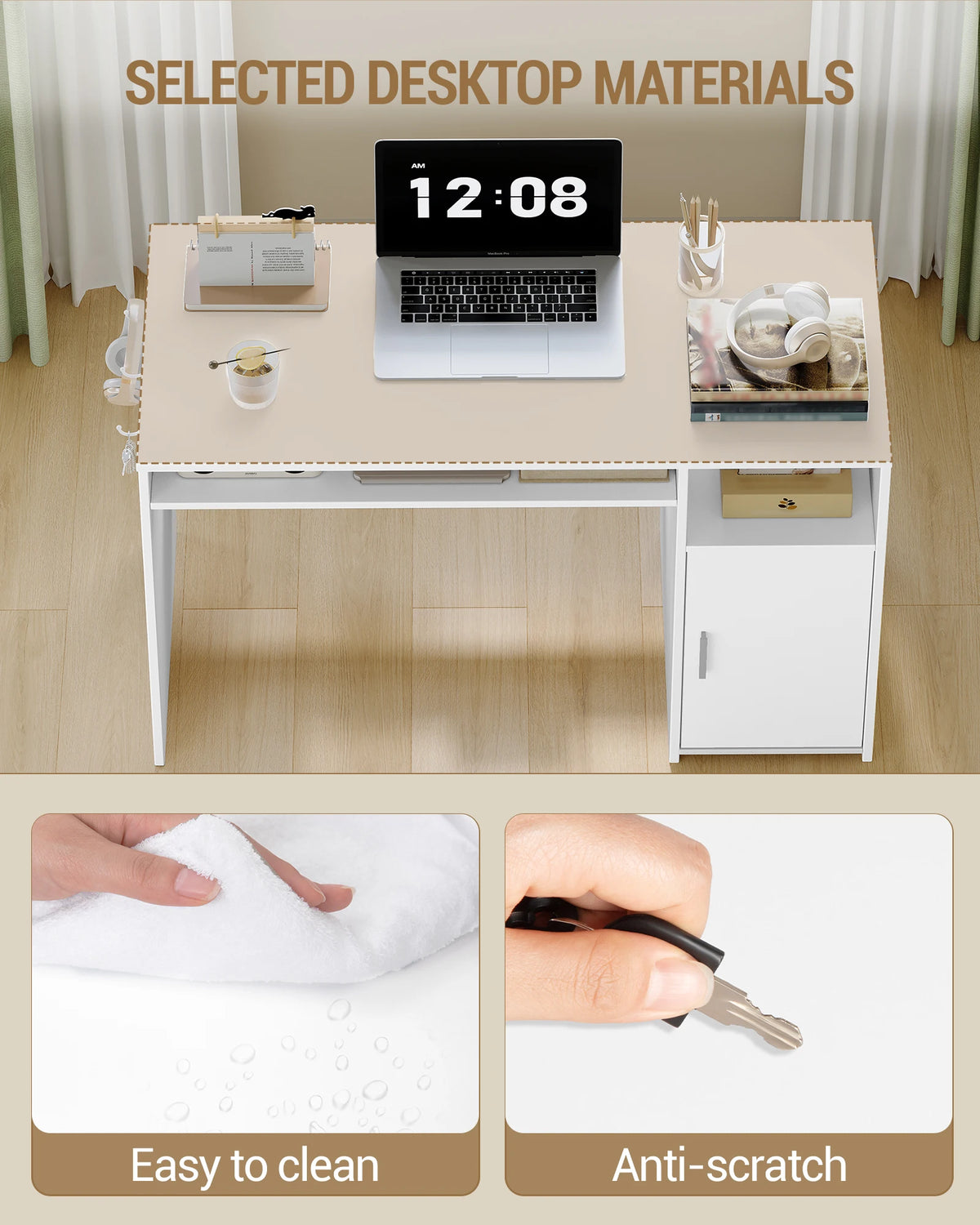 Bureau Blanc avec Armoire et Étagères - Eliott – vue 4