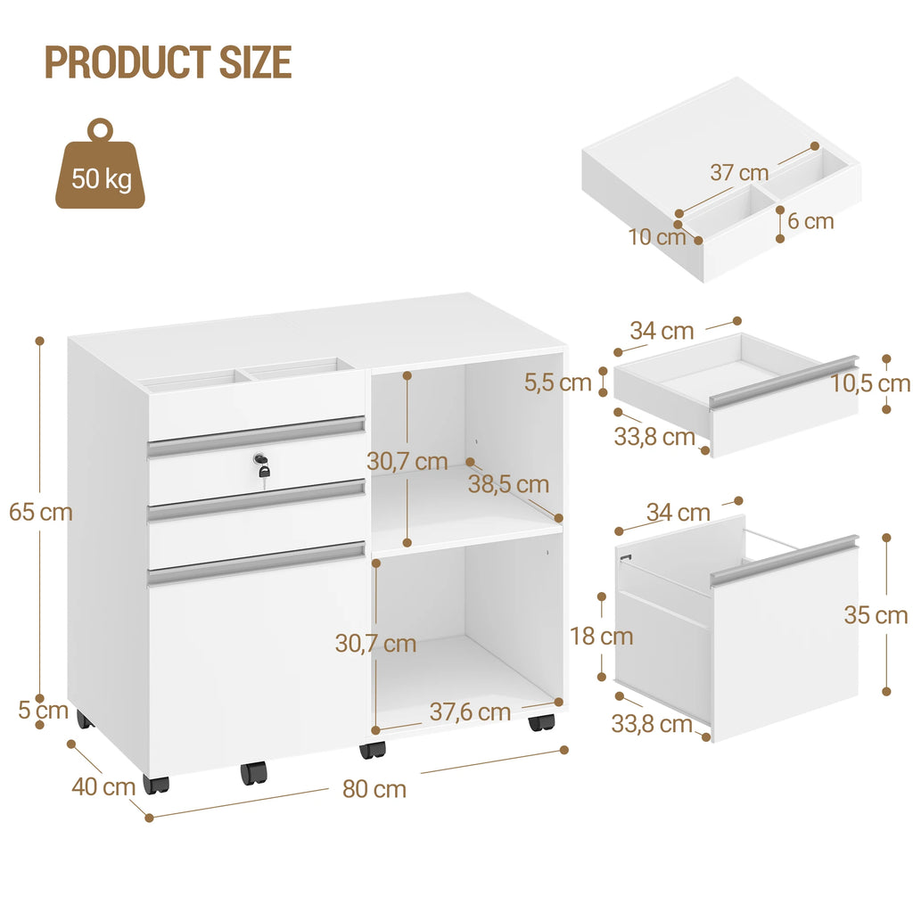 Caisson de Bureau Large 3 Tiroirs avec Serrure - Simon – vue 6