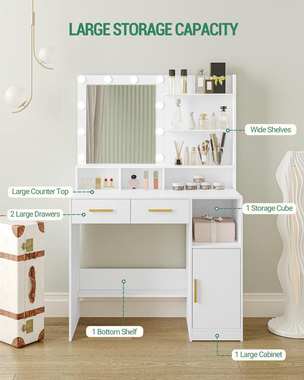 Coiffeuse avec Miroir HD 10 LED et 4 Niches - Juliette – vue 4