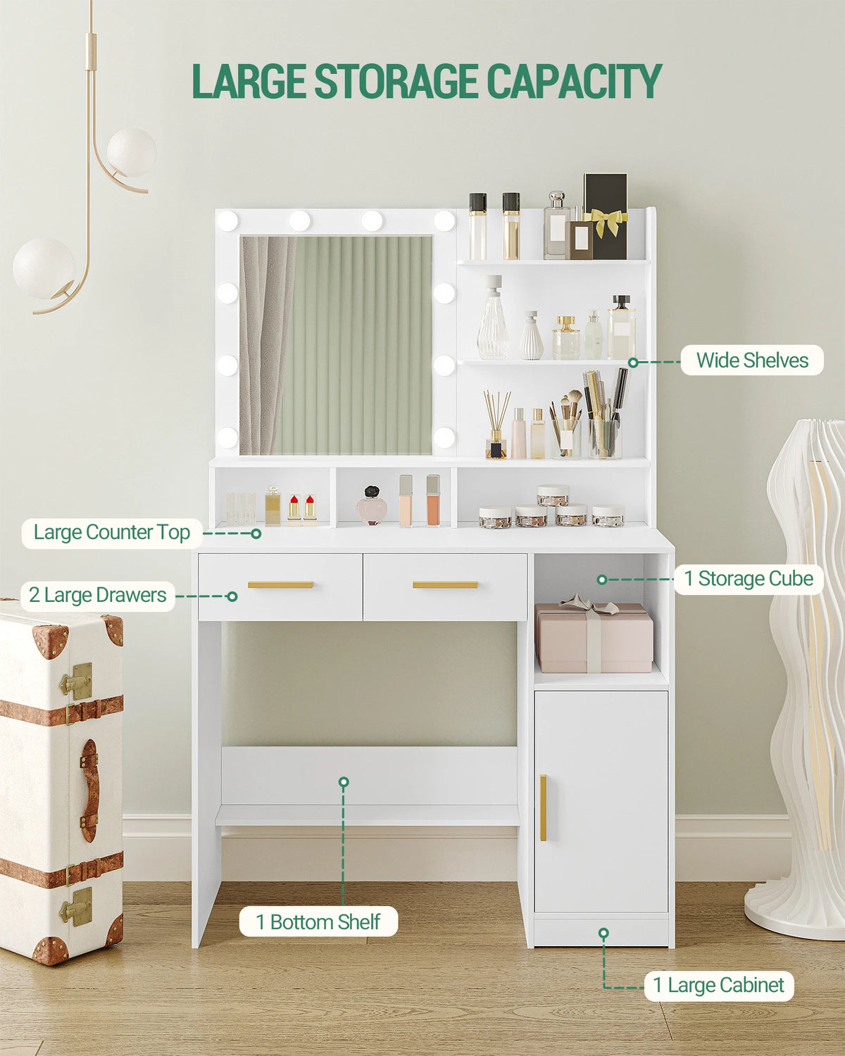 Coiffeuse avec Miroir HD 10 LED et 4 Niches - Juliette – vue 4