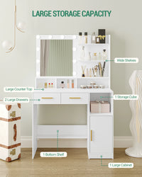 Coiffeuse avec Miroir HD 10 LED et 4 Niches - Juliette – vue 4