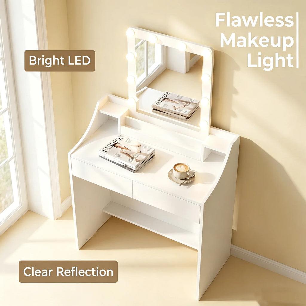 Coiffeuse 80 cm avec Miroir LED et 2 Tiroirs - Rosalie – vue 3