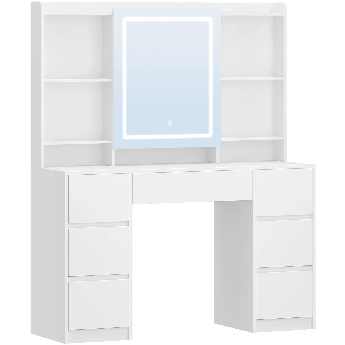 Coiffeuse avec Grand Miroir LED et 7 Tiroirs - Adèle