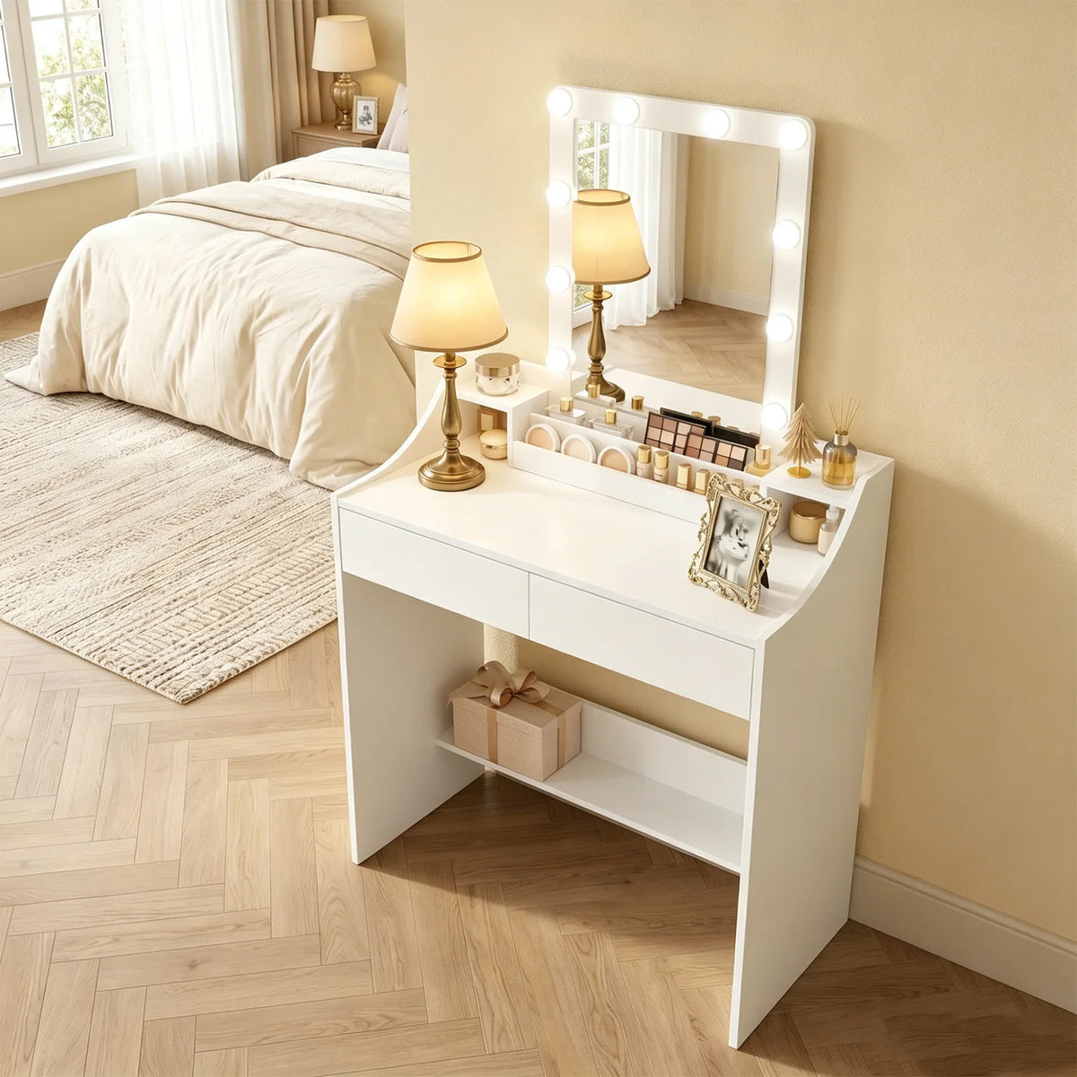 Coiffeuse 80 cm avec Miroir LED et 2 Tiroirs - Rosalie – vue 5