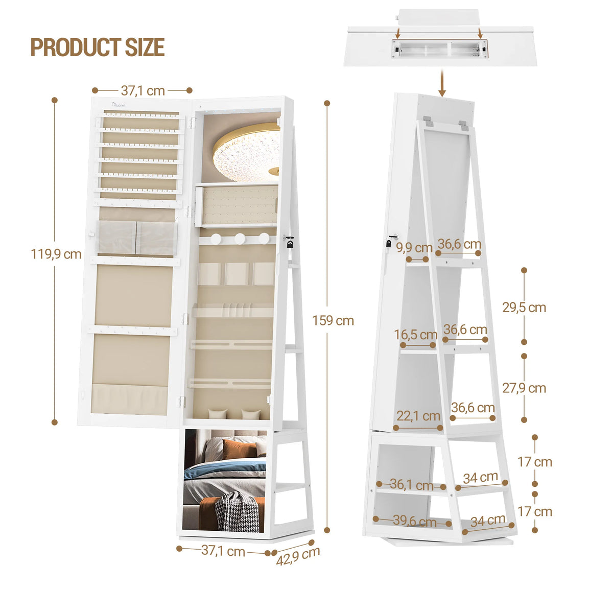 Armoire à Bijoux Rotative avec Miroir Pleine Longueur - Rose – vue 6