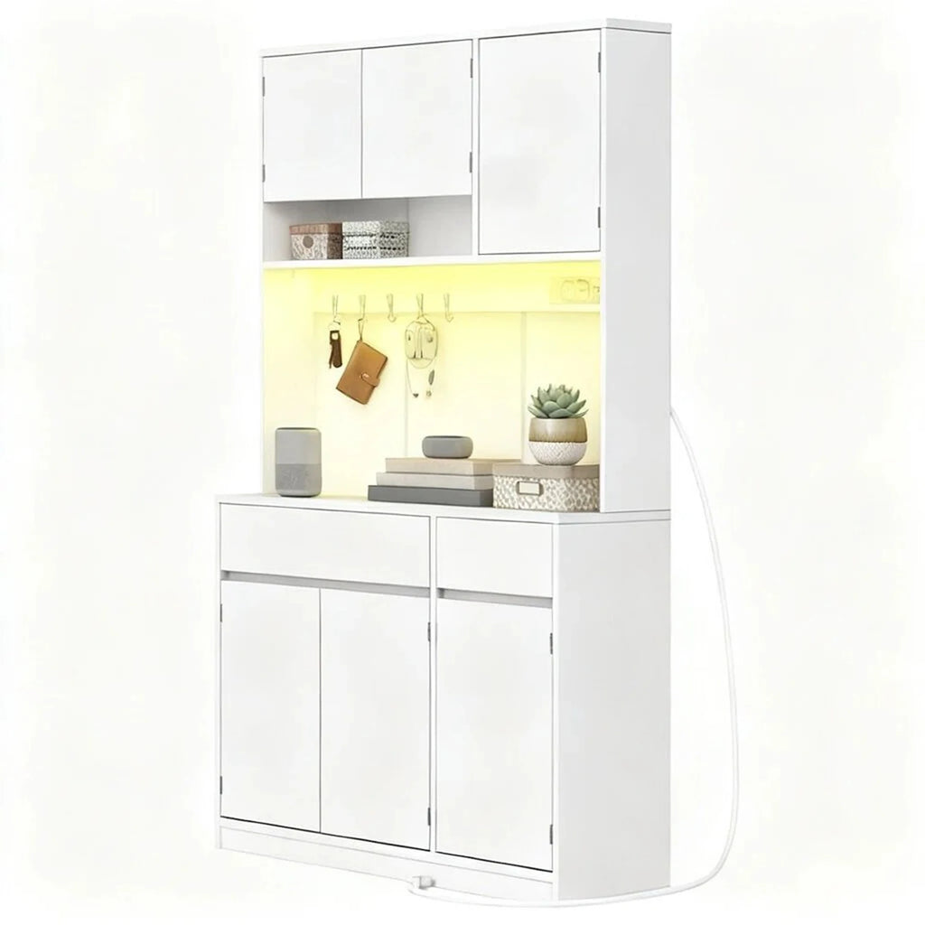 Buffet Haut de Cuisine avec Vitrines et Éclairage LED - Gustave – vue 6