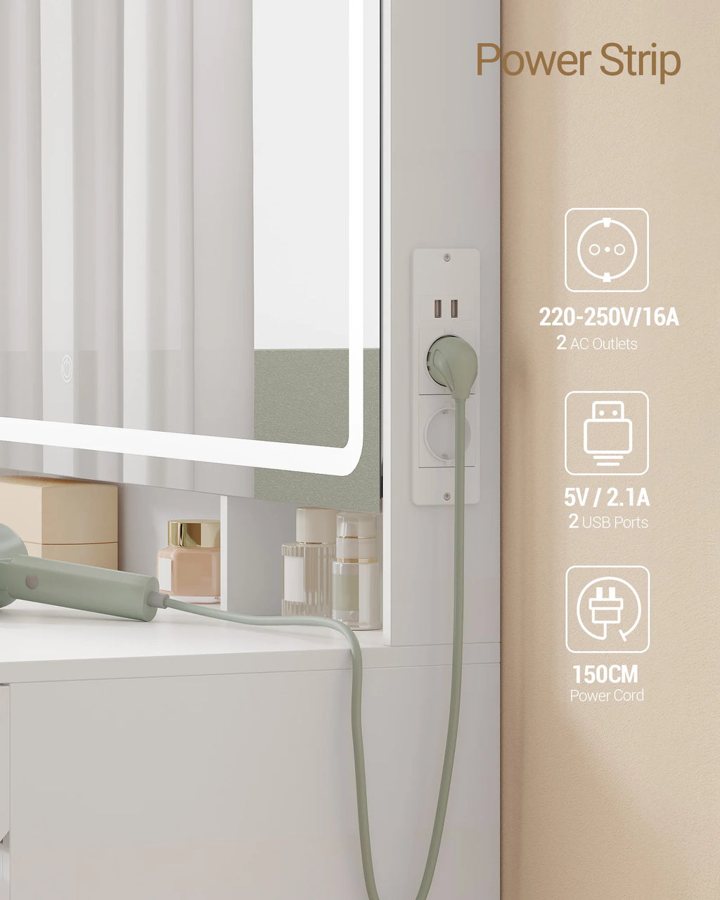 Grande Coiffeuse avec Miroir HD LED et 11 Tiroirs - Victoire – vue 5