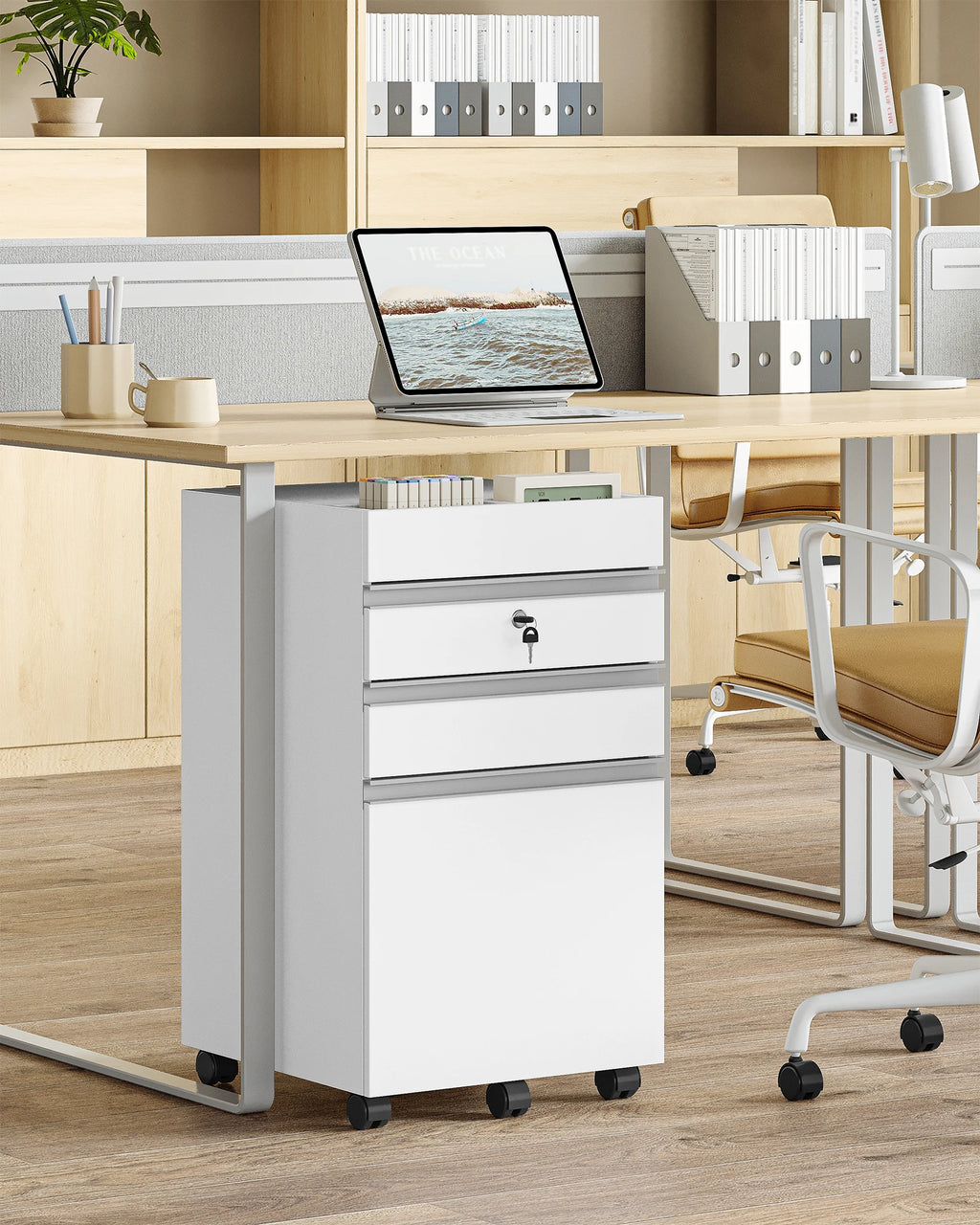 Caisson de Bureau 3 Tiroirs avec Serrure et Roulettes - Martin – vue 5