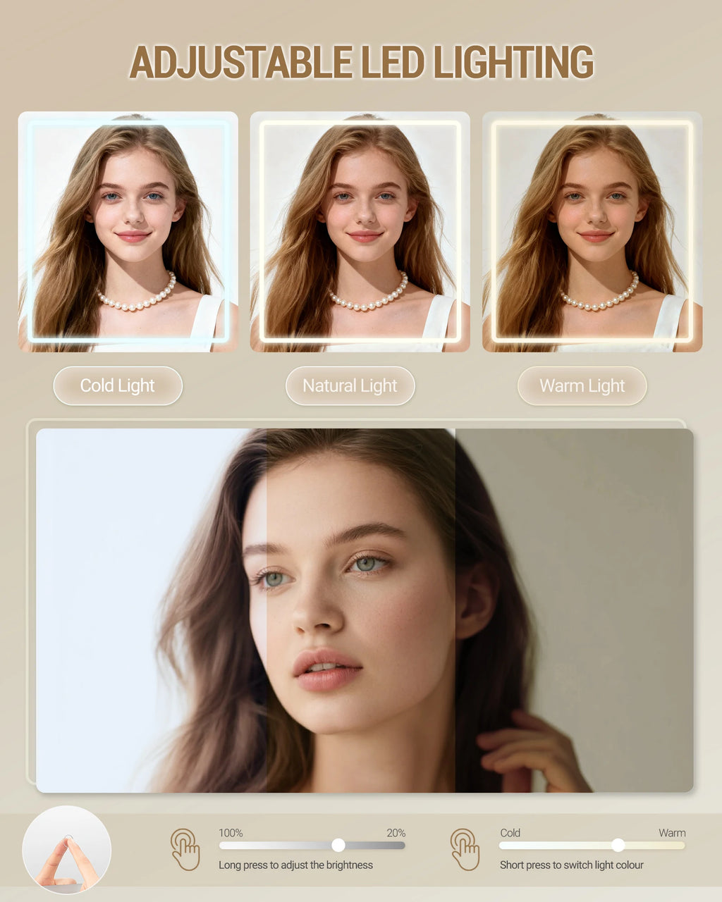 Coiffeuse avec Grand Miroir LED et 7 Tiroirs - Adèle – vue 3