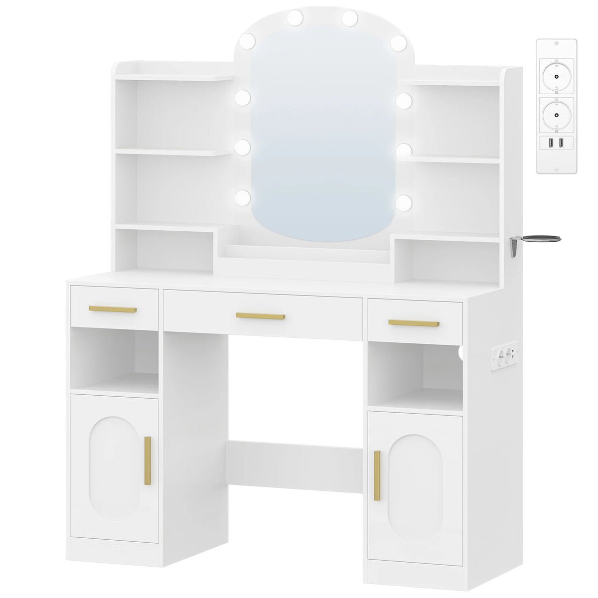 Coiffeuse avec Miroir Ovale et Support Sèche-Cheveux - Céleste