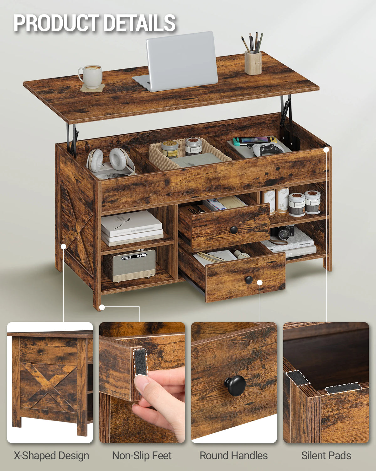 Table Basse Relevable avec 2 Tiroirs - Noah – vue 3