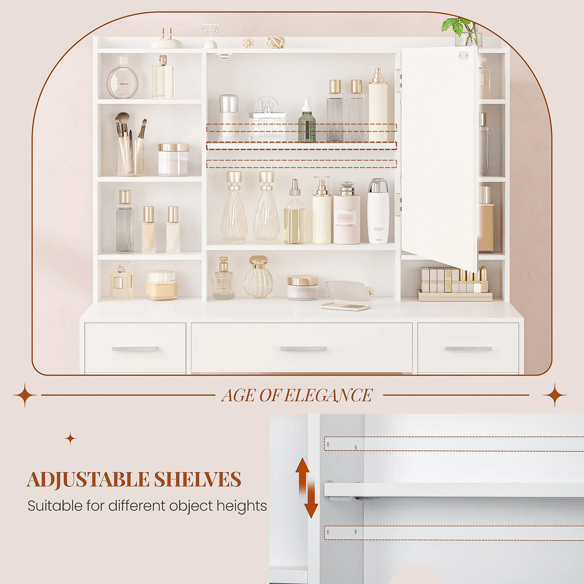 Coiffeuse avec 5 Tiroirs, 2 Armoires et Rangement Caché - Hélène – vue 4