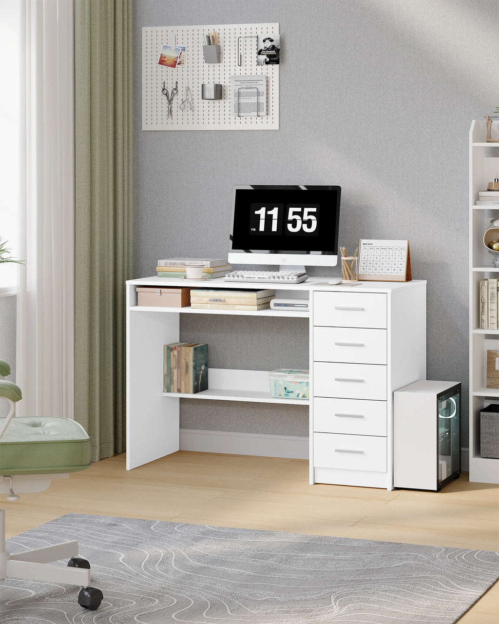 Bureau Blanc avec 5 Tiroirs - Lucas
