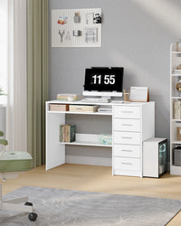 Bureau Blanc avec 5 Tiroirs - Lucas